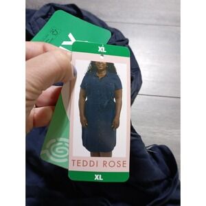 Teddi Rose Dress Womens X-Large Navy Button Down Belted Tencel Pockets
